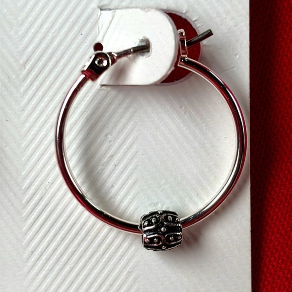 Brand New Lauren Ralph Lauren Small Slider Hoop Earrings Silver Tone Minimalist - Picture 5 of 12